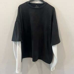 Black and White Boxy Cropped Heavyweight Long Sleeve Shirt